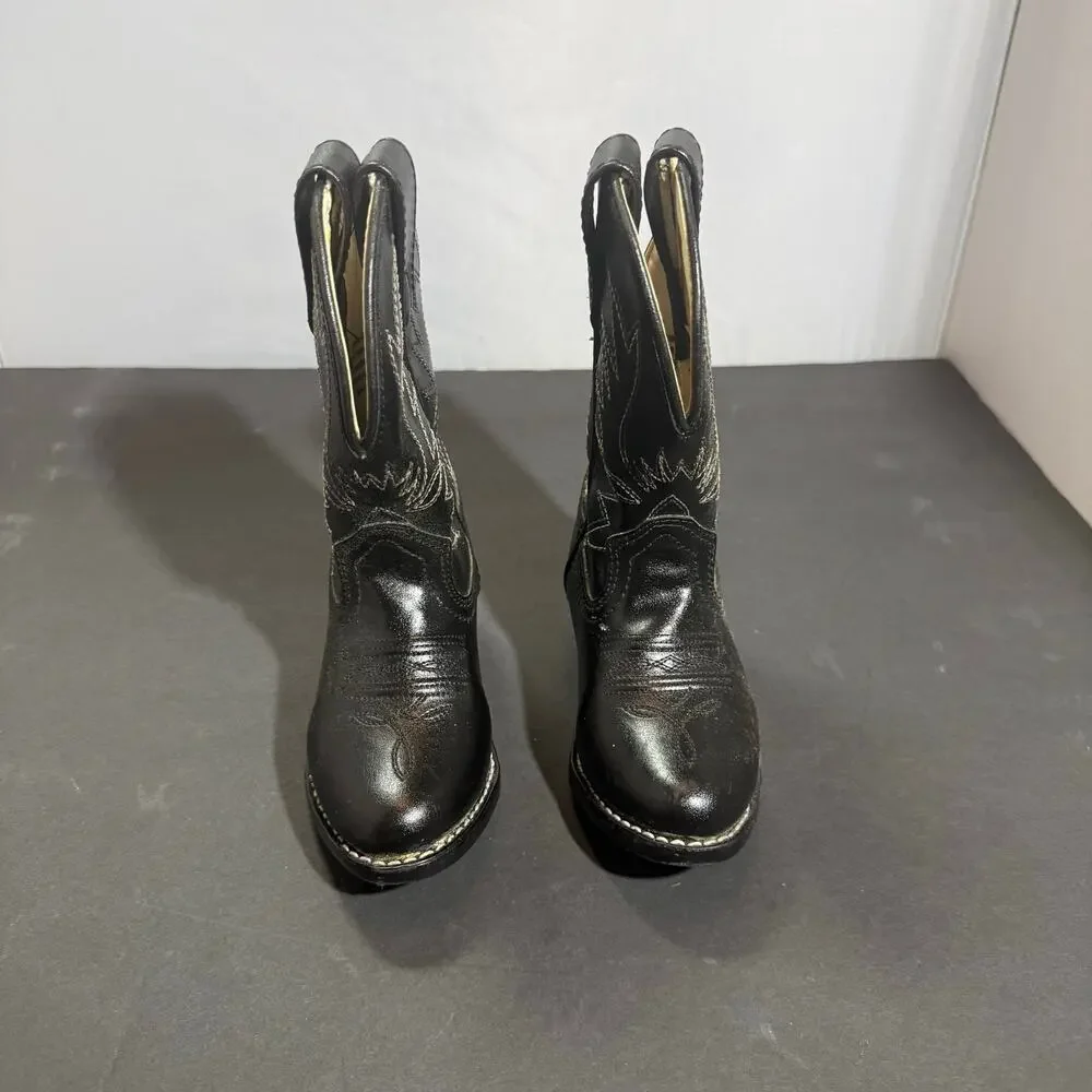 Connie Colt Western Cowboy Boots Black Hand Made Stitching Toddler Girls Size 8